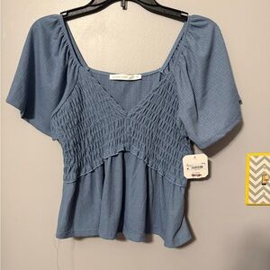 Altar'd State Dusty Blue Smocked Peplum Women's Top